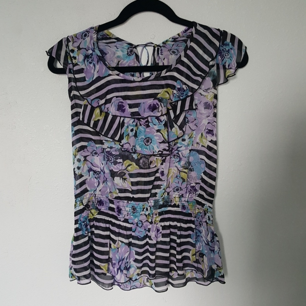 Purple Ruffle Floral Blouse